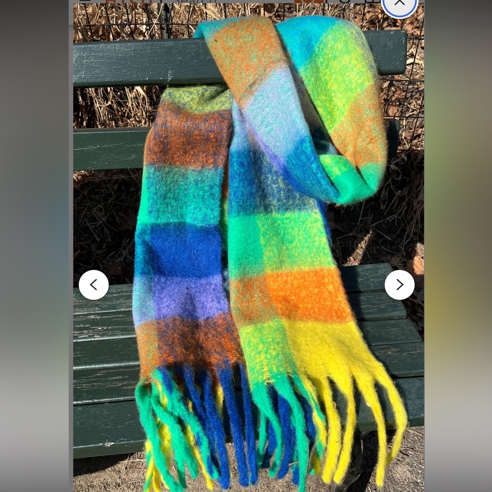 Colorful Plaid Winter Scarf Soft Warm Fringe Wrap 82x16 in Cozy Multicolor